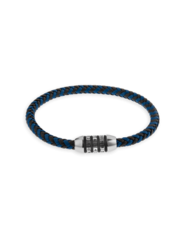 Bracelet Acier Cuir Noir...