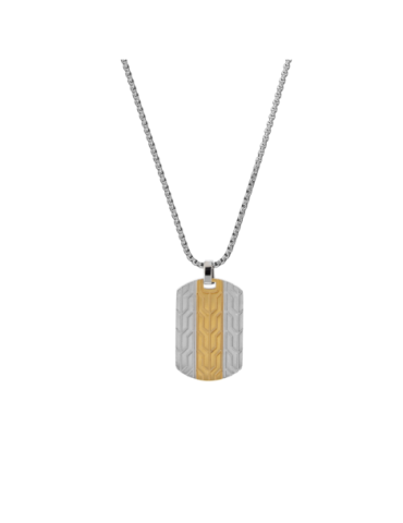 Collier Acier Et Plaque Or...